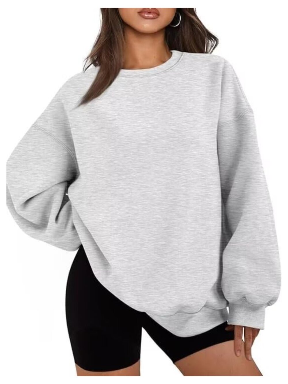 Womens Oversized Crewneck Sweatshirt Cotton Polyester Pullover Casual Pull On